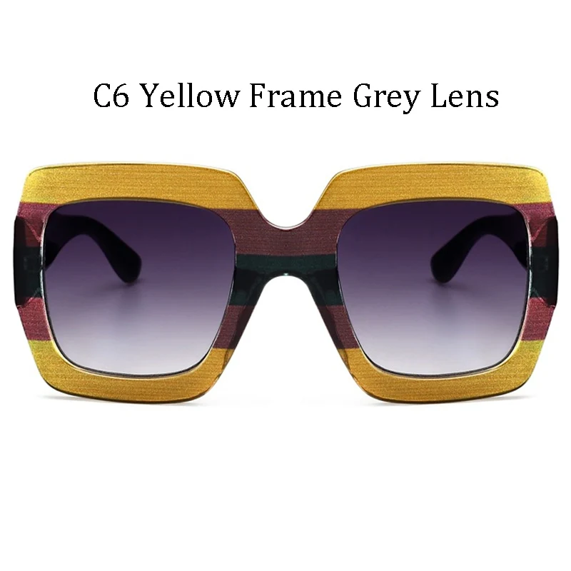 ALOZ MICC высококачественные большие квадратные солнцезащитные очки для женщин роскошная хрустальная большая оправа солнцезащитные очки UV400 женские очки Q305 - Цвет линз: C6 Yellow Frame Grey