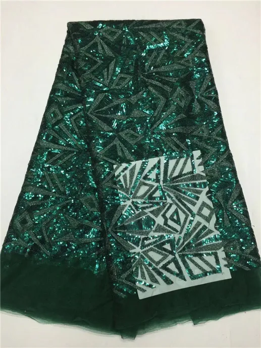 

2018 high quality French Nigerian sequins net lace,African tulle mesh sequence lace fabric for party dress 5yards/lot Green
