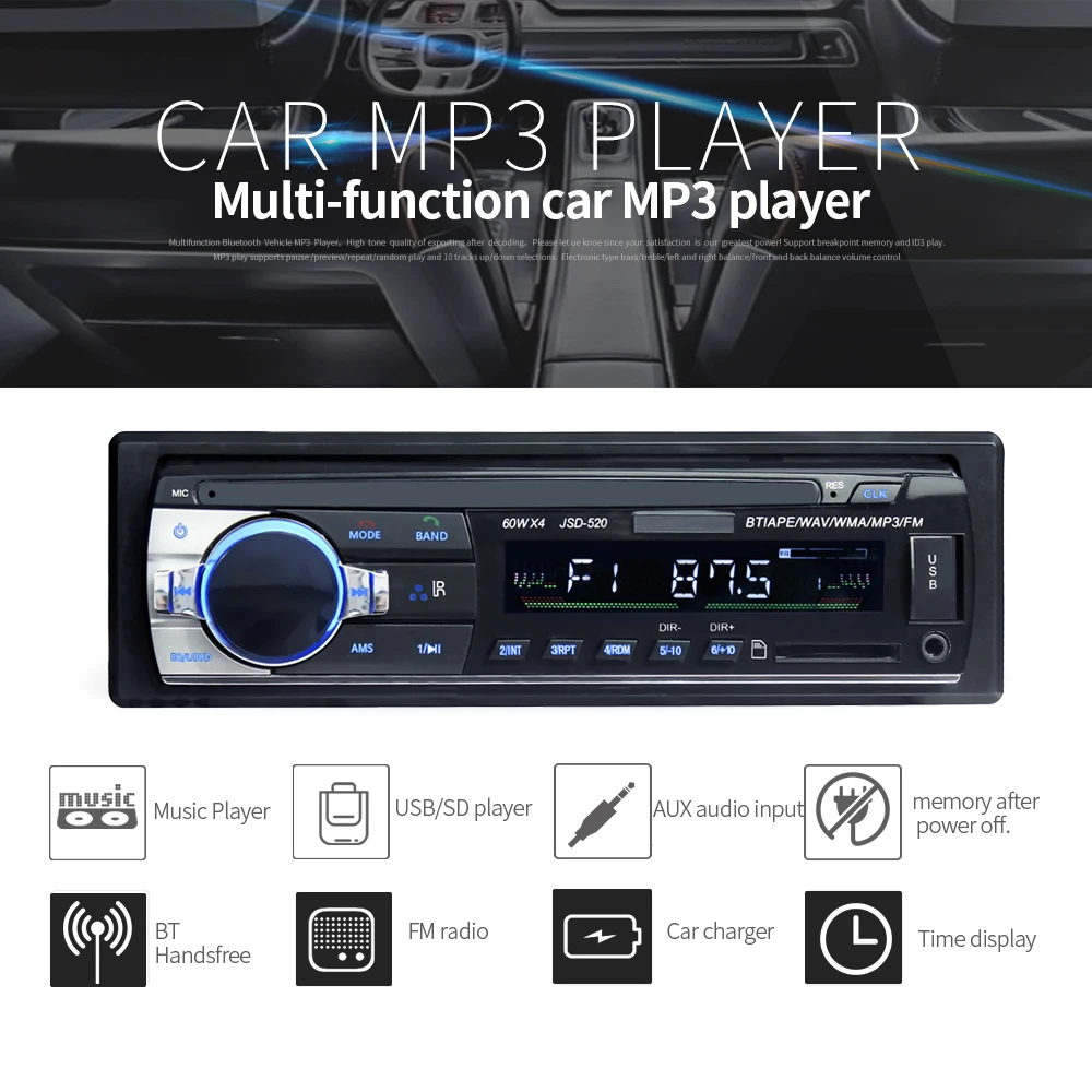12 В автомобильный стерео fm-радио MP3 аудио плеер Поддержка Bluetooth телефон с USB/SD MMC порт Автомобильная электроника в тире 1 DIN MP3 play