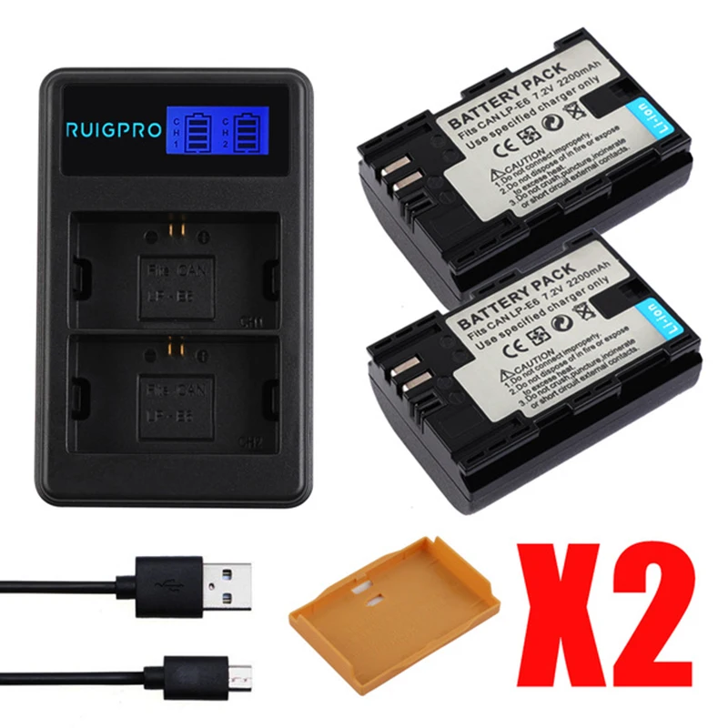 2 шт LP-E6 LP E6 LP-E6N Батарея Японии батарейка Sanyo + светодиодный двойной USB Зарядное