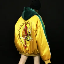 Модная уличная шелковая стеганая куртка в стиле хип-хоп с вышивкой; верхняя одежда