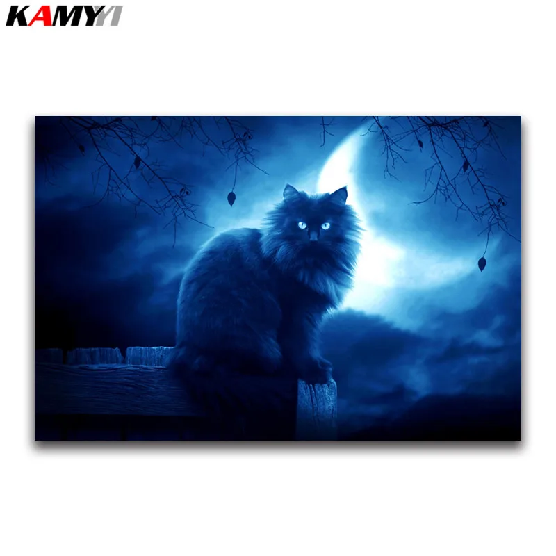 

Animal 3D diy diamond painting cross stitch cartoon Diamond embroidery mosaic pattern Moon cat picture home decor Art and crafts