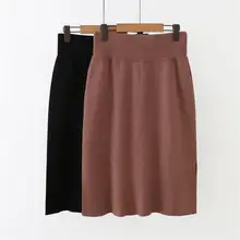 Большие размеры, черная и коричневая прямая женская юбка с высокой талией, новинка, модная осенняя и зимняя эластичная трикотажная юбка 5XL