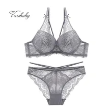 Varsbaby сексуальный глубокий V комплект нижнего белья пуш-ап полное кружевное белье в цветочек с бантом полый бесшовный комплект нижнего белья