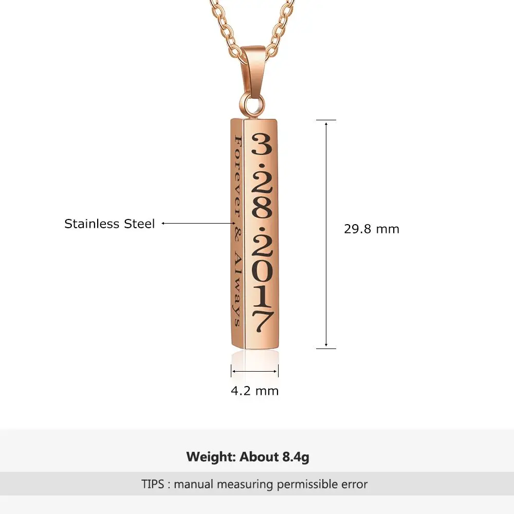 4 Face Engraved Name Necklace Personalised Gift Rose Gold Color Strip Stainless Steel Necklaces & Pendants (JewelOra NE102647)