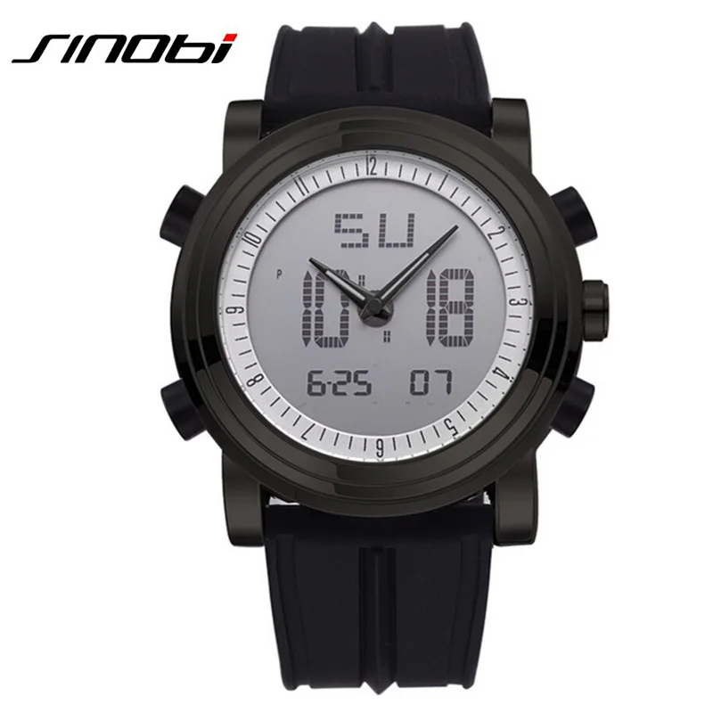 

SINOBI Tag Hour Watch Mens Military Sports Dual Time Watch Multifunction Led Digital Analog Watch Green Silicone Wristwatch 9368
