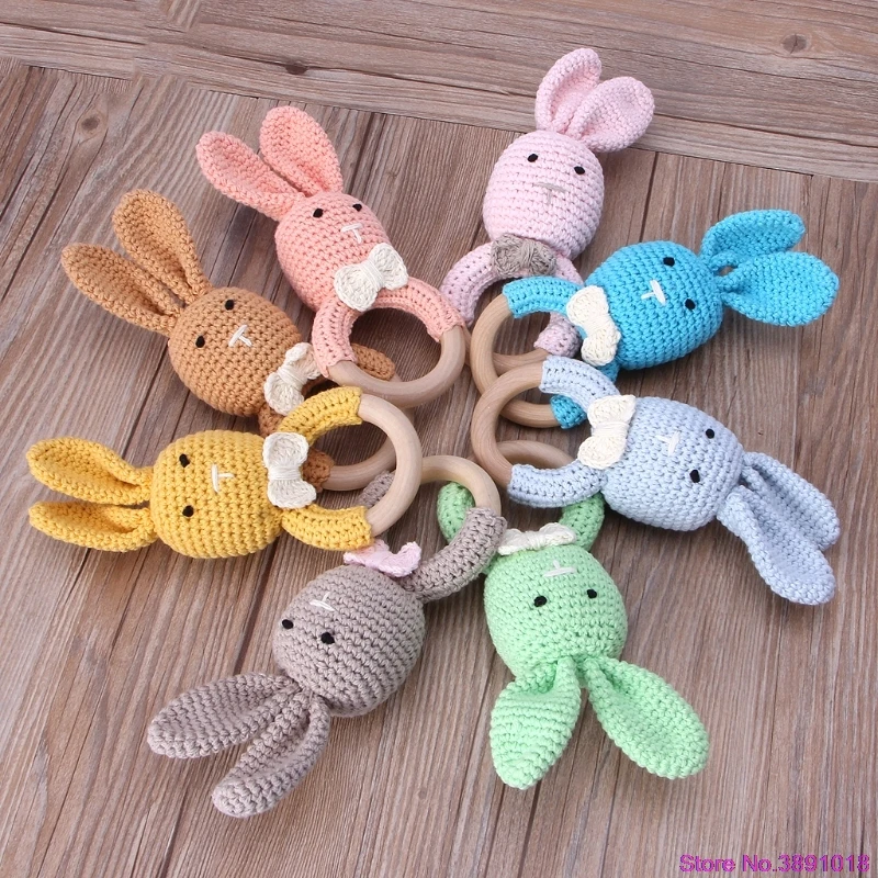 New Baby Bunny Ear Teether Wooden Teething Ring Newborn Sensory Toy Shower Gift