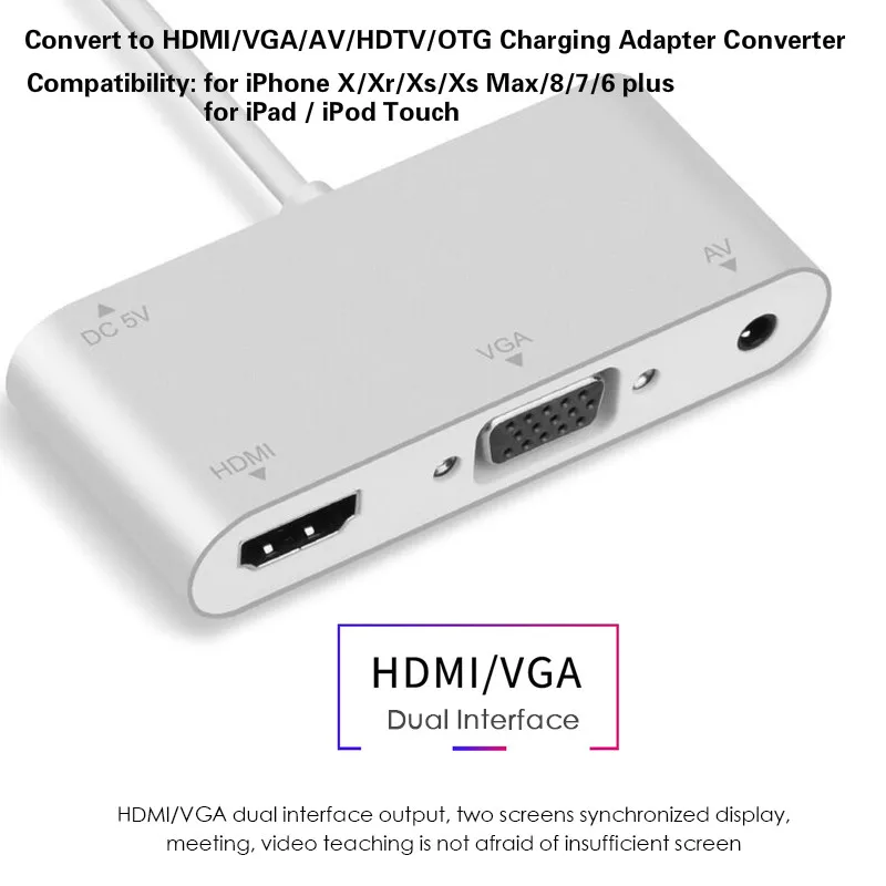 HDTV OTG кабель для HDMI VGA AV Аудио Видео 3,5 мм адаптер расширяет концентратор для IPhone X/Xr/Xs Max/8/7/6/iPad iPod Touch