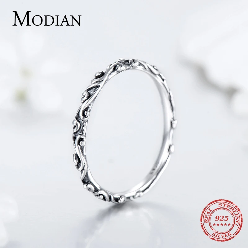 100% Real 925 Sterling Silver Vintage Pattern Stackable Classic Finger Ring For Women Fashion Wedding Christmas Jewelry silver rings silver ring wedding rings