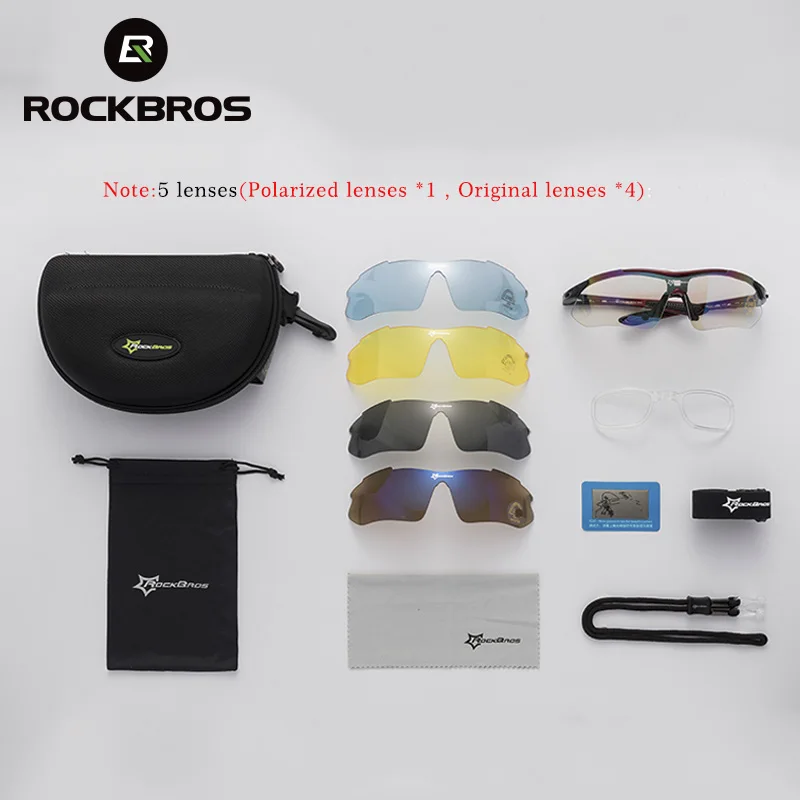 RockBros Polarized Cycling Sun Glasses Outdoor Sports Bicycle Glasses Men Women Bike Sunglasses 29g Goggles Eyewear 5 Lens