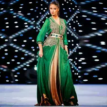 New Design Green Embroidery Popular 2016 Muslim Kaftan Dubai Long Sleeve Evening Dresses Prom Ruffle Dress