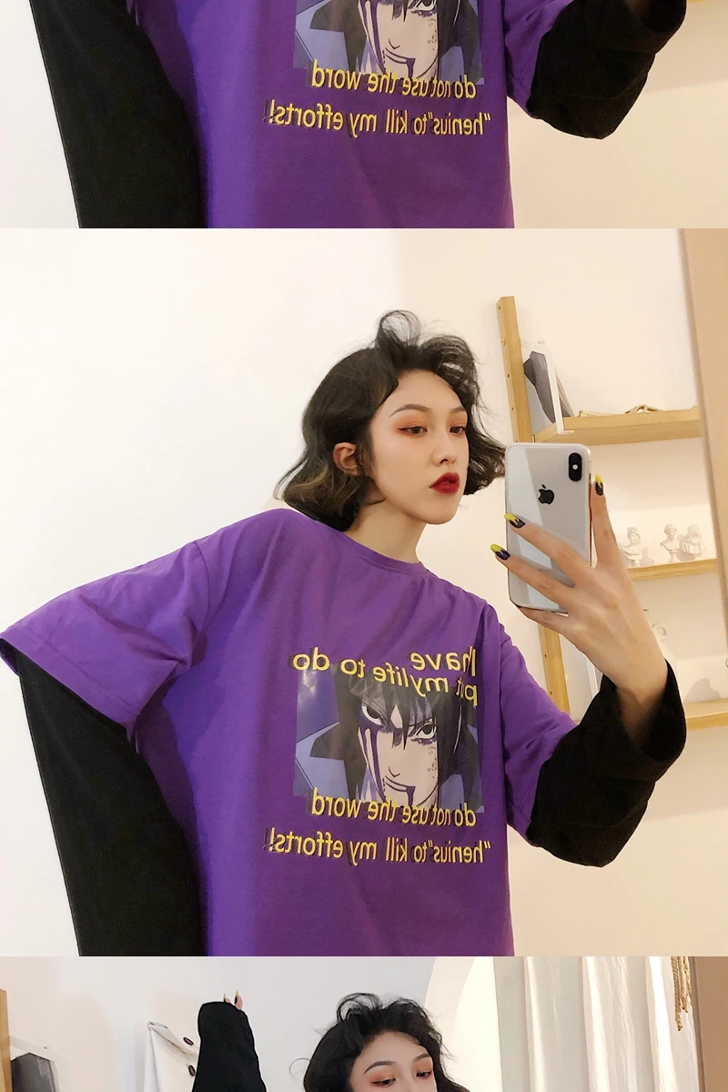 Camisetas Mujer 2019 Осенняя женская футболка в Корейском стиле Ulzzang Harajuku уличная футболка с длинными рукавами и рисунком женские топы