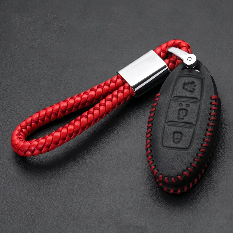

Microfiber Rope Key Chain Top Genuine Leather Car key Cover Case For Nissan Leaf Patrol Cube Pulsar Kicks Livina Car Accessories