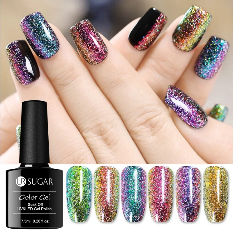 UR SUGAR 7.5ml Chameleon Holographic Gel Polish Starry Sparkle Glitter Soak Off UV Gel Varnish Long-lasting Nail Lacquer