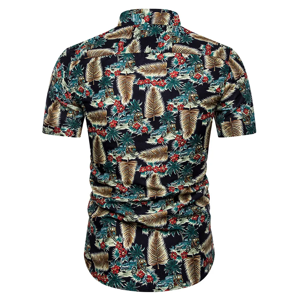 Мужская рубашка уличная Новая модная повседневная на пуговицах Гавайская печать пляжный короткий рукав Быстросохнущий Топ camisa masculina chemise homme