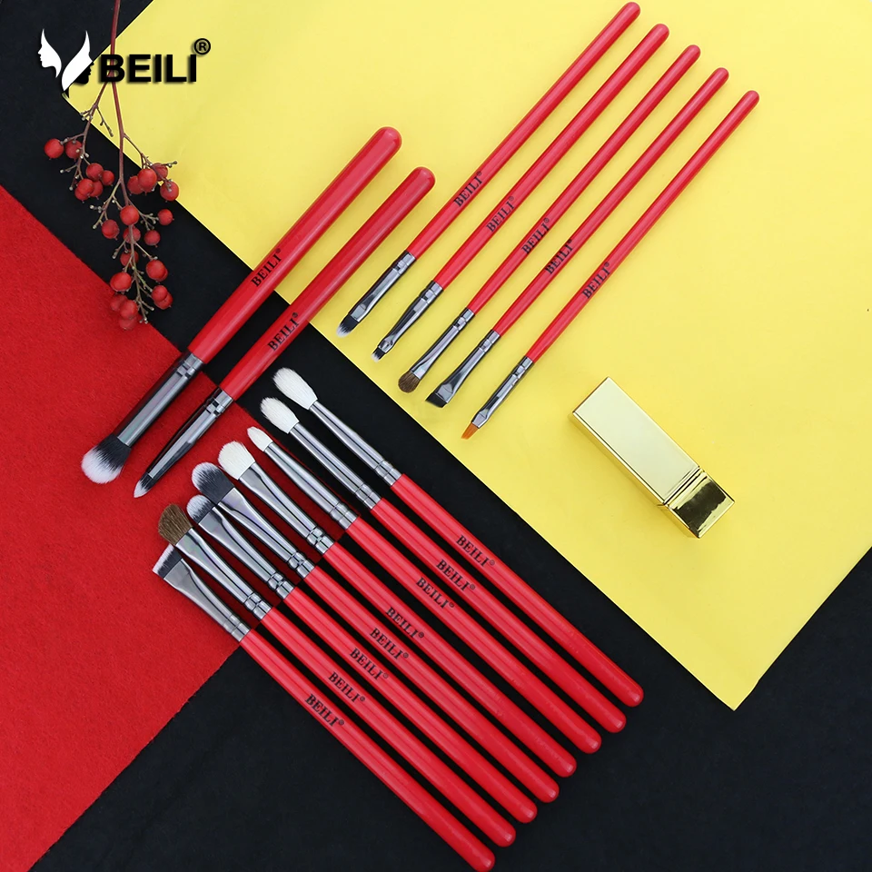 BEILI Red 15pcs Professional Makeup Brushes Set Natural Hair Eyeshadow Blending Eyebrow Pony Goat Bristles BEILI Red 15pcs Professional Makeup Brushes Set Natural Hair Eyeshadow Blending Eyebrow Pony Goat Bristles