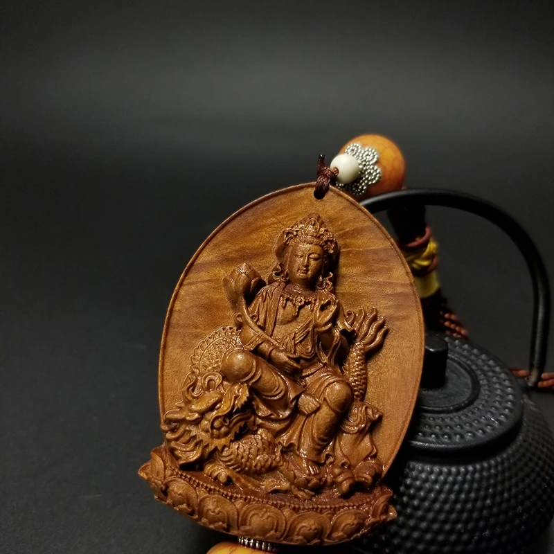 Guanyin Bodhisattva Key Pendant Woodcarving Evil Protection Peace | Дом и сад