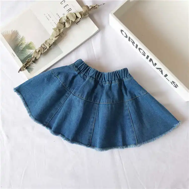 Girls Denim Skirts Fashion Elastic Waist Baby Girl Solid Blue Skirt