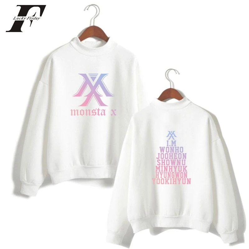 LUCKYFRIDAYF MONSTA X Свитшоты модные женские пуловеры KPOP корейский стиль толстовки осень флис толстовки с высоким воротником