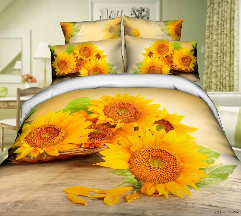 3D Sunflower bedding sets queen size yellow floral quilt duvet cover