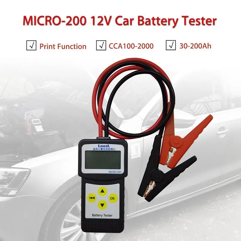 12V Aumotive автомобильный тестер батареи 2 зажима MICRO 200 USB кабель ЖК цифровой