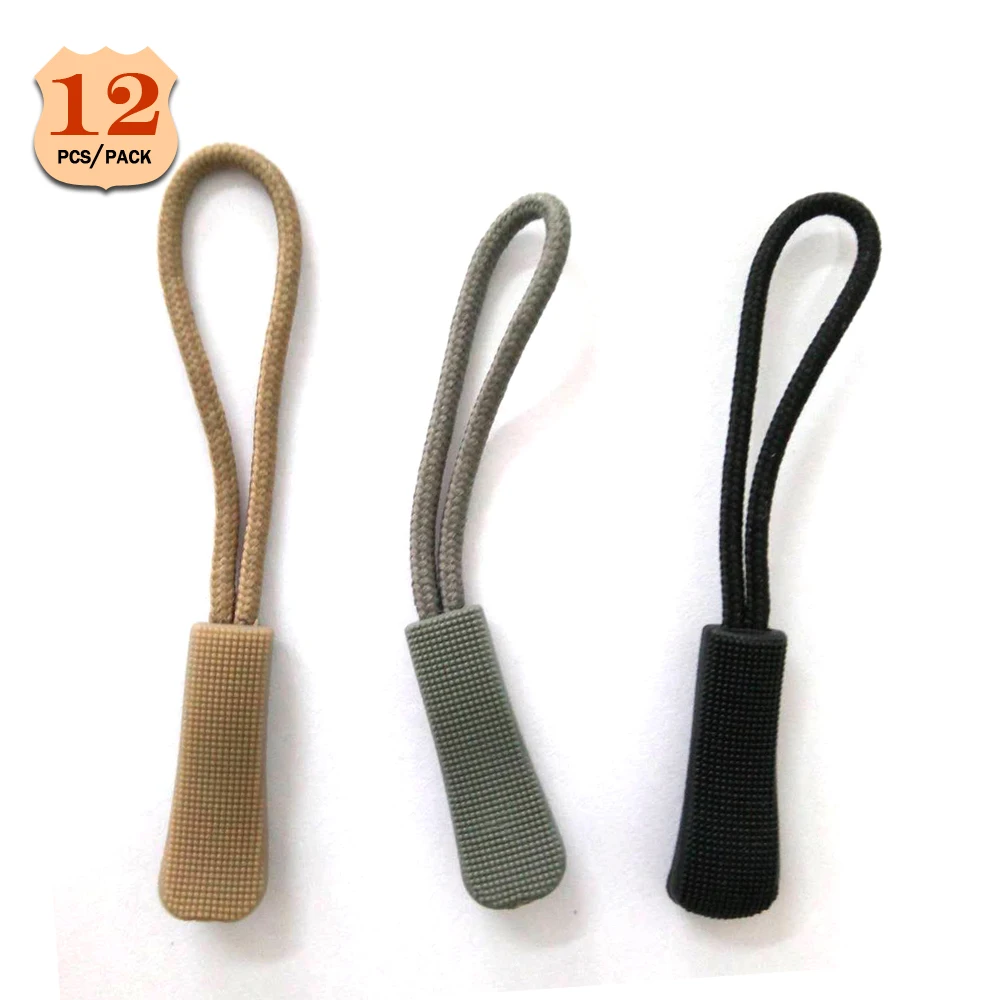 

12pcs pack ZIPPER PULLS backpack shoulder bag key holder w/parachute cord craft accessories