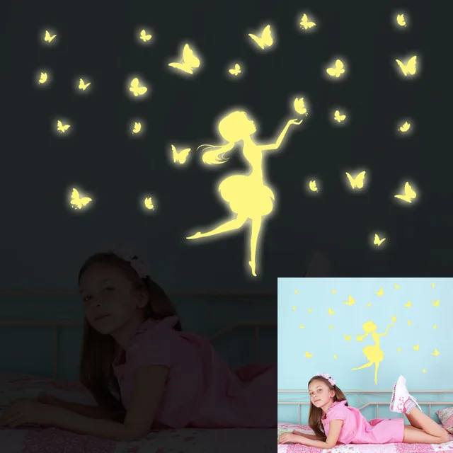 Creative Luminous Dancing Fairy Tale Little Princess With Creative Luminous Dancing Fairy Tale Little Princess With Flying Erfly Children Bedroom Decorative Wall Sticker