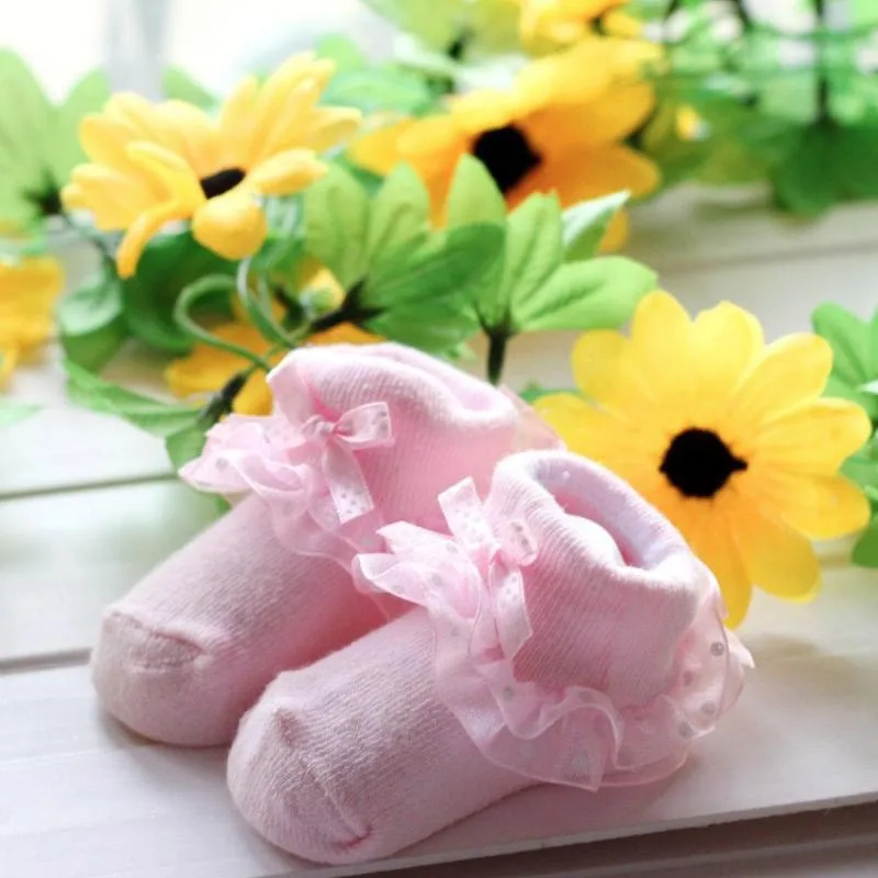 Милые носки для новорожденных, Детские хлопковые носки для маленьких девочек с бантом, кружевные носки принцессы с цветочным рисунком