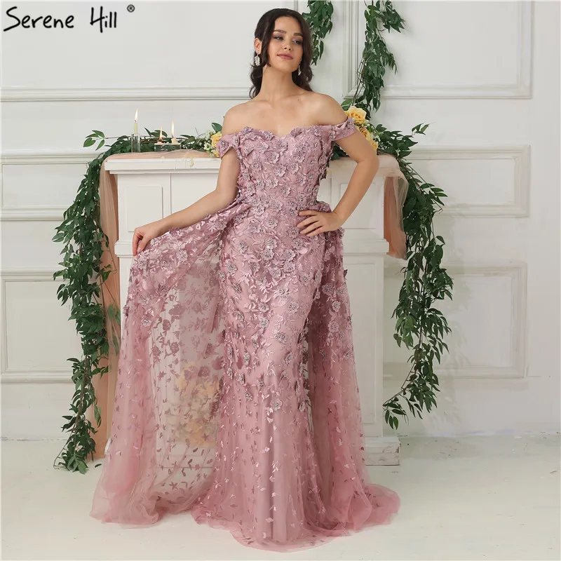 

Elegant Off Shoulder Handmade Flowers Evening Dresses 2019 New Design Floor Length Ruffles Prom Dress Robe De Soiree BLA6596