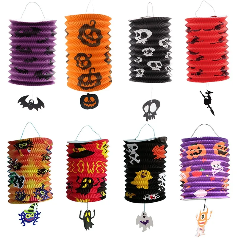 

Halloween Folding Organ Paper Lantern Children's Portable Paper Pumpkin Bat Skeleton Hanging Lantern Light Lamp Halloween Decor