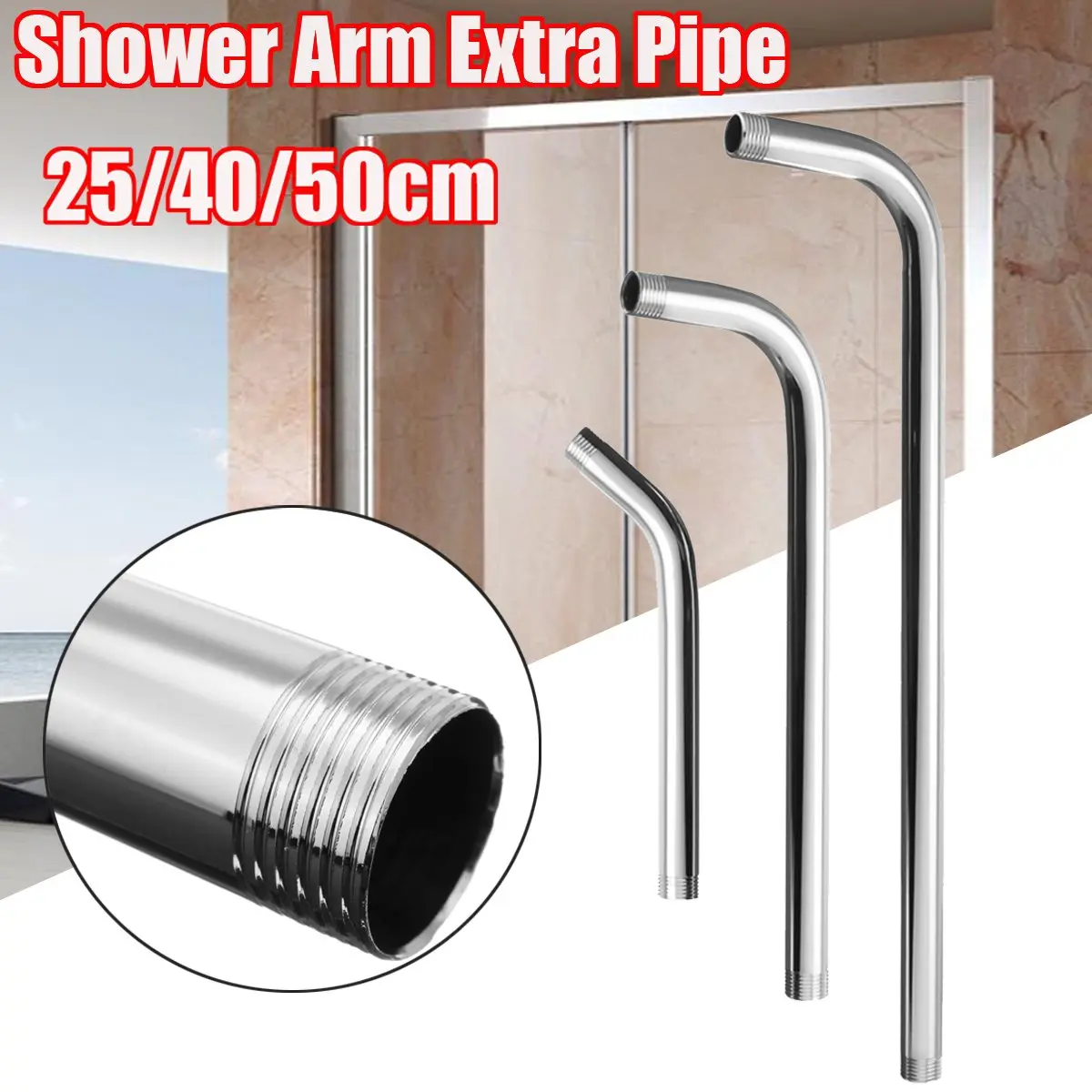 thumbnail image 2 of Stainless Steel Round Top Shower Arm Pipe Wall Mount For 2 of 14