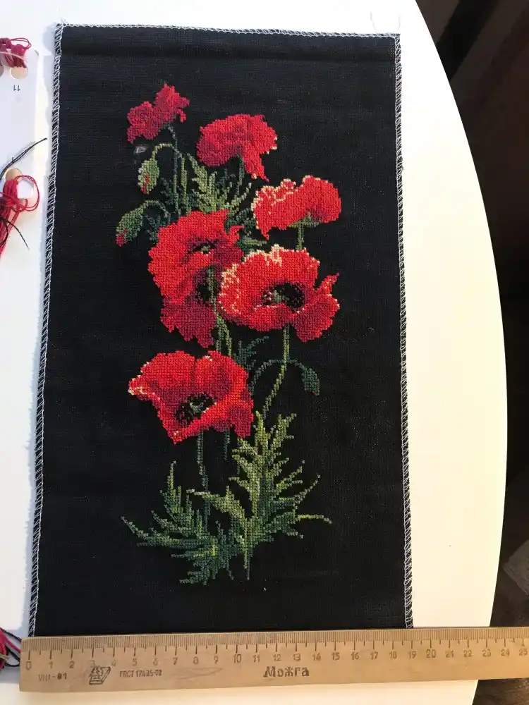 pic Punto De Cruz En Tela Negra amapola roja flores paquete de punto de cruz de la planta de aida 14 16 18 28 negro de tela gente bordado kit diy a mano costura