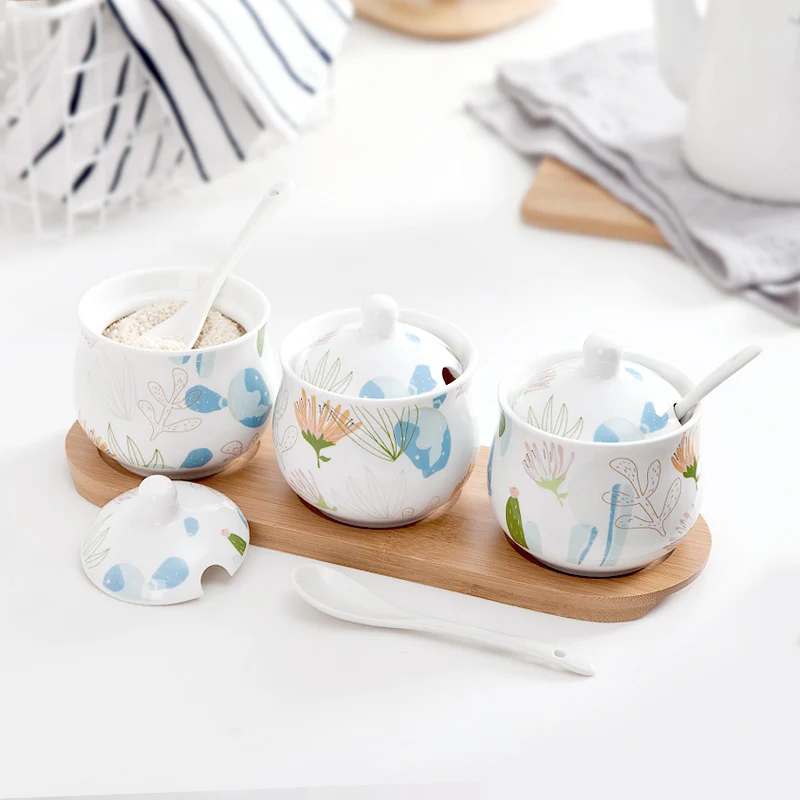 

Kitchen Seasoning Tools Ceramic Spice Jar Seasoning Box 3Pcs/Set Spice Storage Bottle Jars Salt Pepper Cumin Powder Spice Bottle
