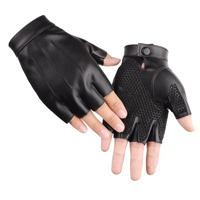 Перчатки для вождения из искусственной кожи, мужские Противоскользящие перчатки без пальцев, мужские летние перчатки для езды на велосипеде, для танцев, Вечерние перчатки