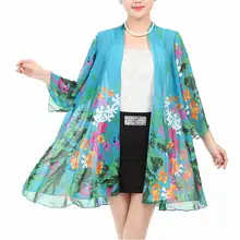 New middle age Women chiffon sunscreen clothing fashion print loose long sleeve shawl coat tops casual for ladies/female s432