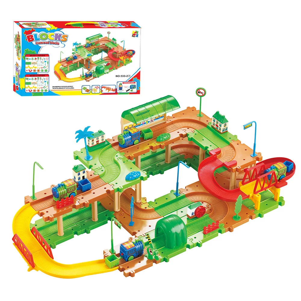 

Free Shipping Building Miniature Blocks Electric Kid Assembling Toy Parking Lots Track Railroad Boys Gift