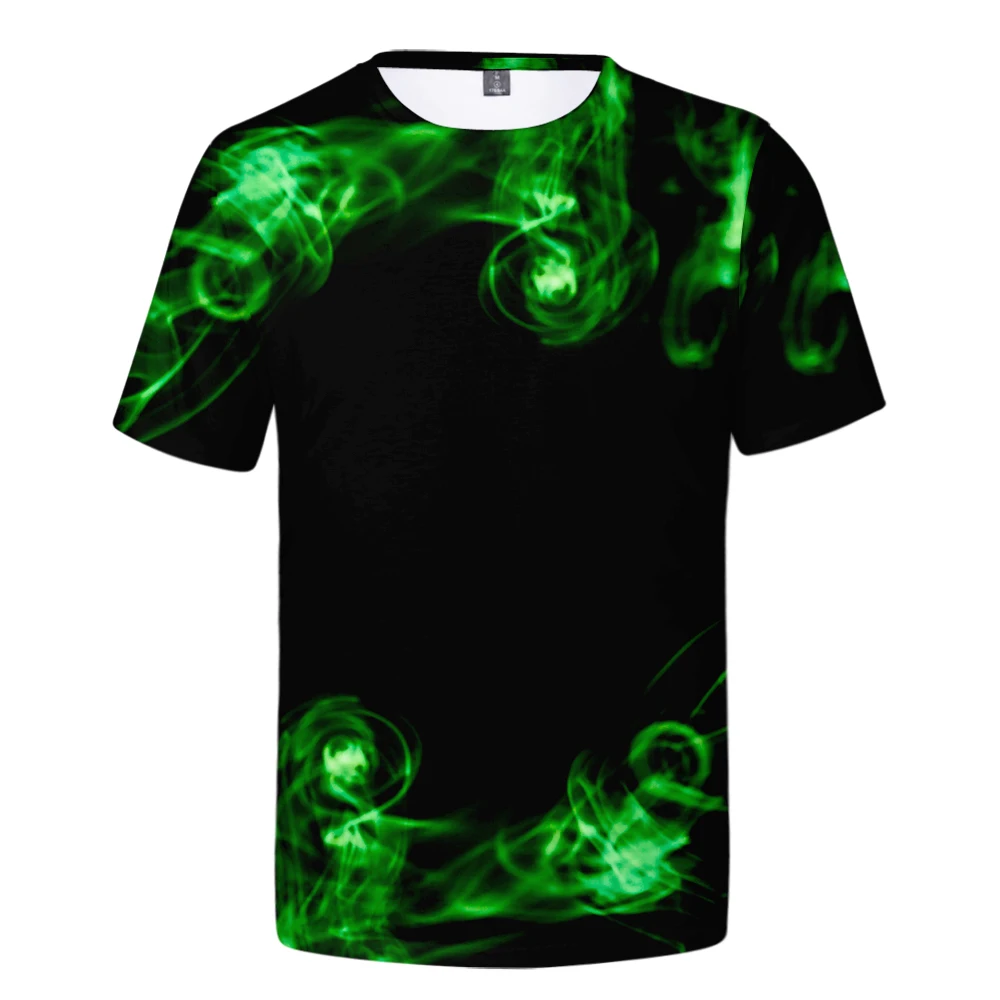 

WAMNI Fire Sleeve T shirt Summer 3D Top Men Harajuku Cool Green Fire Loose Tee Shirt men Streetwear ropa deportiva hombre