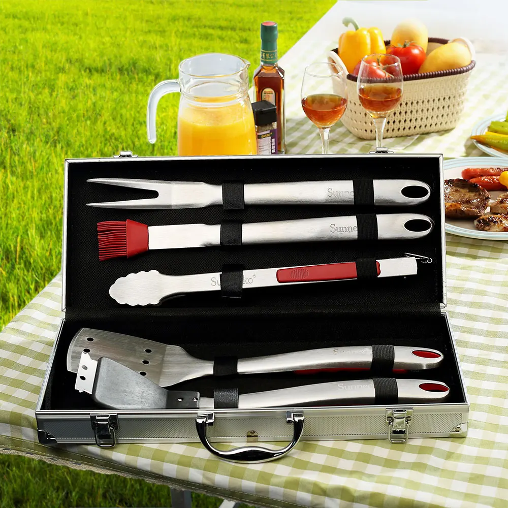 Sunnecko Portable 6pcs BBQ Grilling Tool Set Aluminum Storage Case