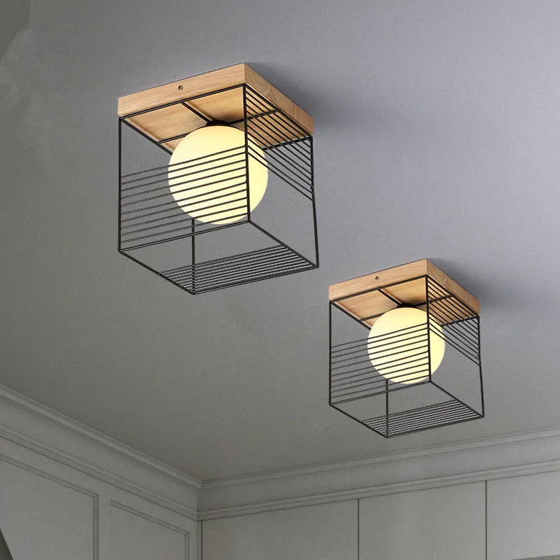 Online 2019 Neue Nordic Innen Holz Led Decke Licht Leuchte Leuchte Moderne Eisen Net Schlafzimmer Flur Flur Montieren Lampe Gang Decor