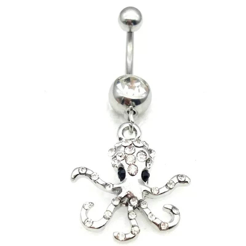 fashion Surgical Steel animal Octopus Dangle Navel Rings White Crystal