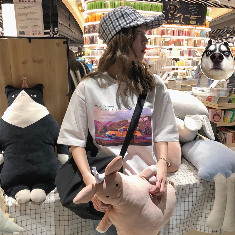Корейский ulzzang Harajuku, парные топы, хип-хоп, новинка, с буквами, забавные, большие размеры, свободные, с мультяшным принтом, женская, с мультяшным рисунком, Vaporwave, футболка