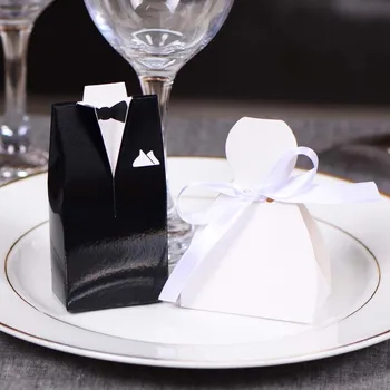 

50pcs Bride+ 50pcs Groom Elegant Candy Boxes For Wedding Sweet Bag Wedding Favors Gift For Guest Bride Groom Wedding Decoration