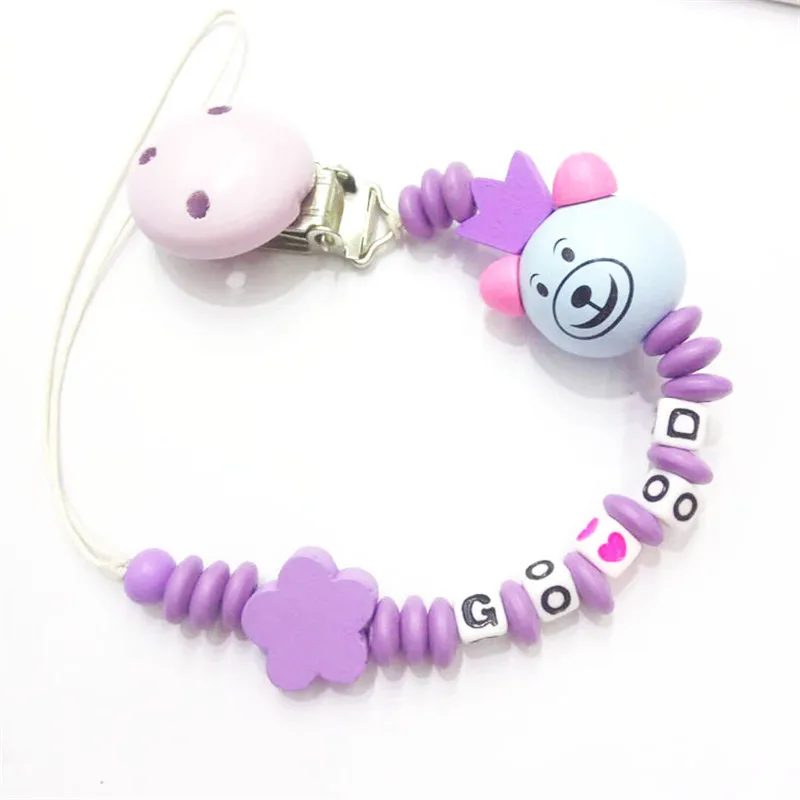 Новая силиконовая Детская Соска-пустышка с зажимом в форме буквы DIY красочная Соска-пустышка с цепочкой для прорезывания зубов для детей жевательная игрушка держатель с зажимом для соски-пустышки - Цвет: Purple Bear