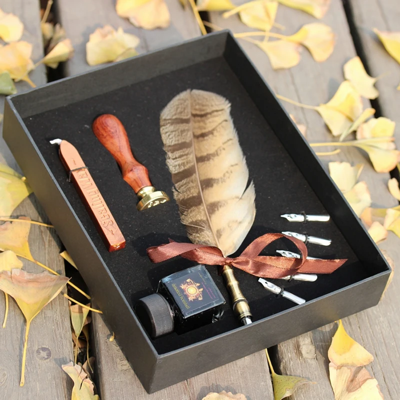 Greensen Quill Feather Dip Pen Set - Vintage Calligraphy Pen With 6 Nibs & Ink Bottle For Handwriting & Gifts - View #4