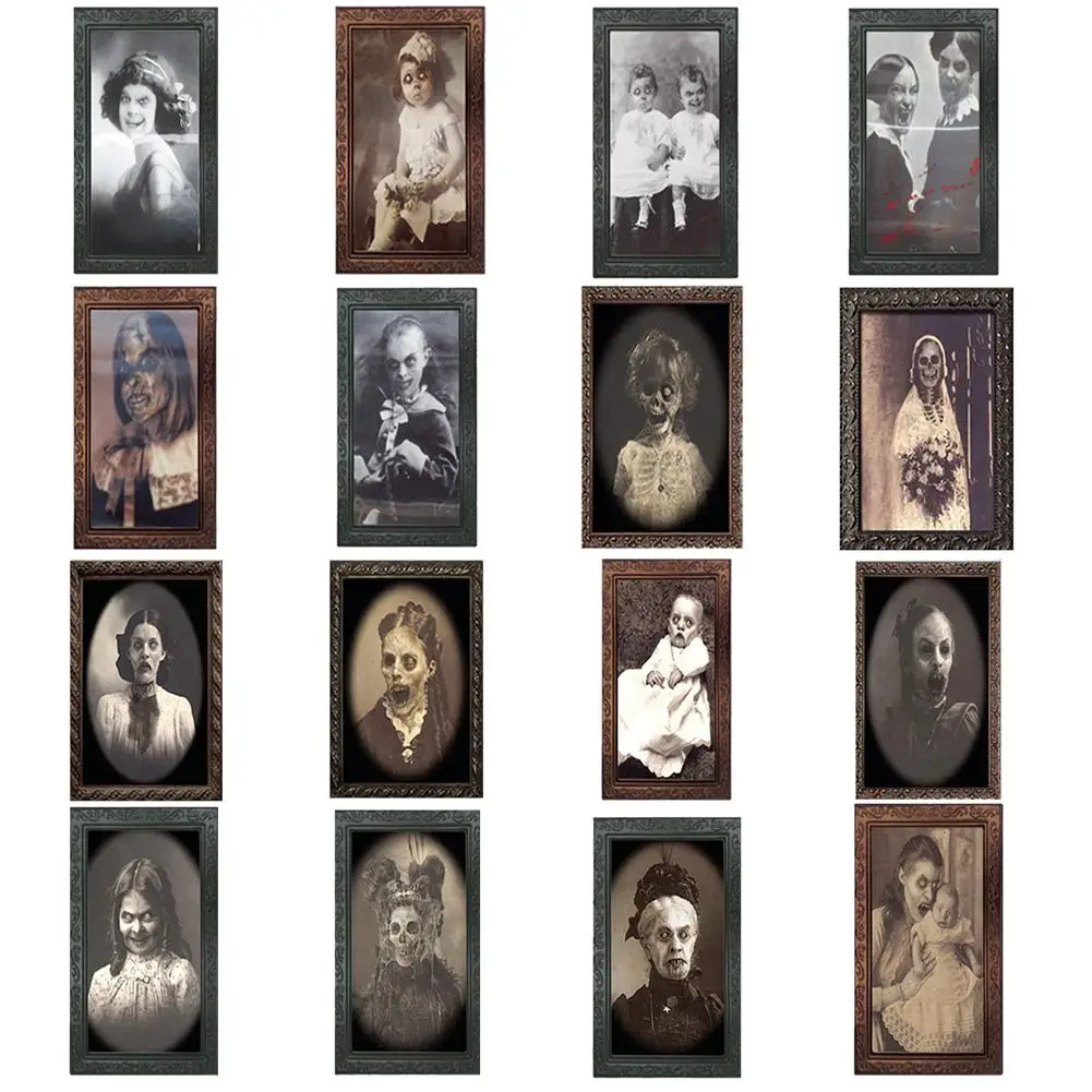 

38*25CM Medium Size 3D Face Changing Photo With Photo Frame Halloween Bar Haunted House Props Wall Decoration Stage Props