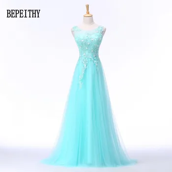 

BEPEITHY New Arrival Robe De Soiree Longue Flowers Beads Vestido Longo Tulle Appliques Lace Long Evening Dress 2019