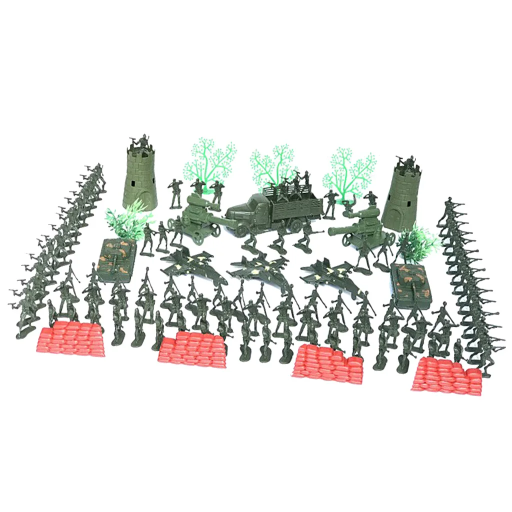 MagiDeal Military Army Soldier Figure Toys with Battlefield Tank Watch Tower Sandbags Accessory 167Pcs Mens Playset