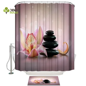 

Dearhouse Spa Stones Flower Bathroom Mat With Shower Curtain Bathroom Accessory Sets 2 Piece Bathroom Set Bathroom Inside Modern