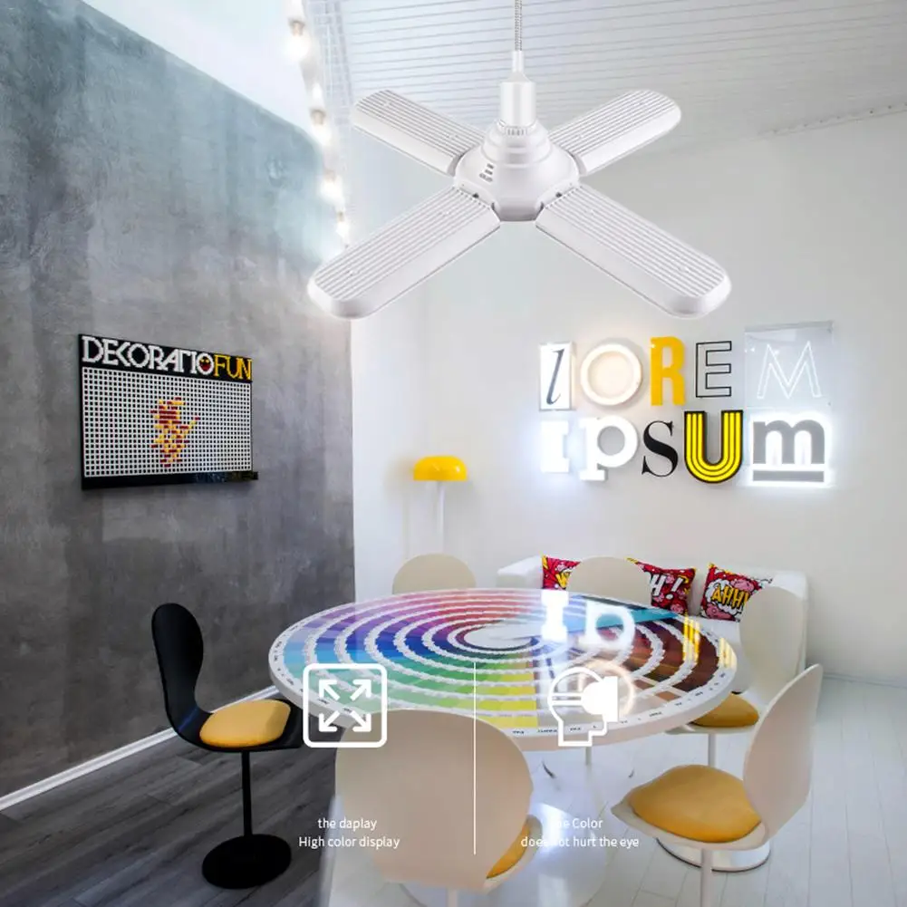 

60W E27 LED Bulb Super Bright Foldable Fan Blade Angle Adjustable Ceiling Lamp Home Energy Saving Lights Warehouse Lamp