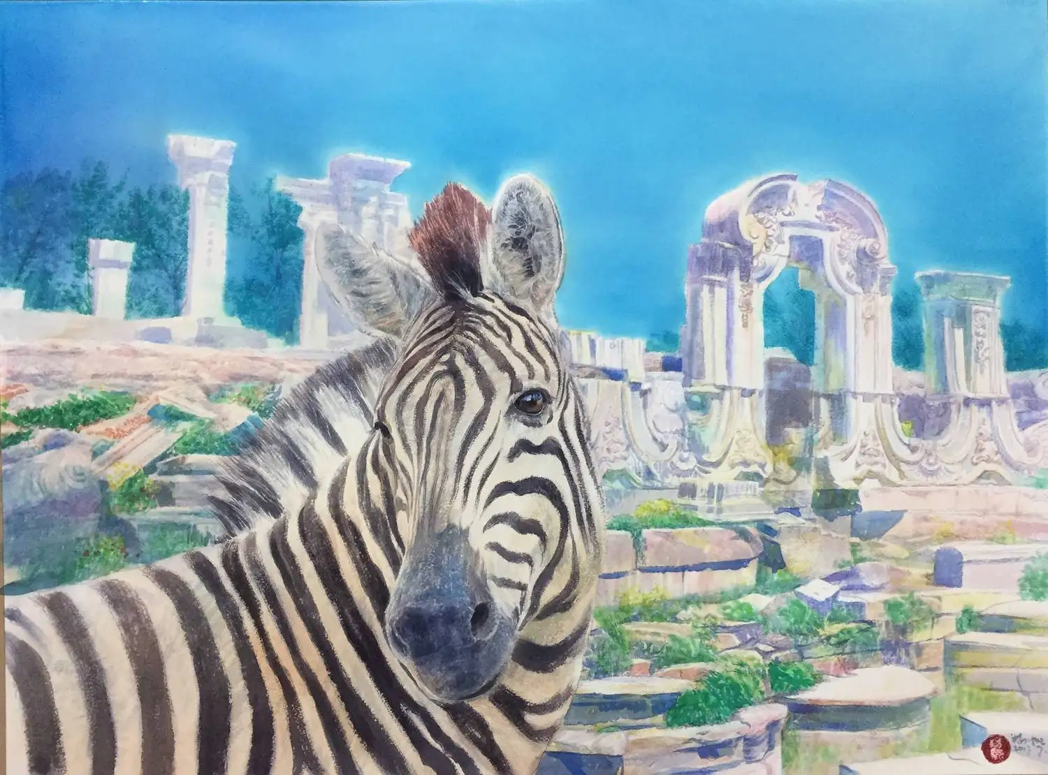 

Chinese Artist Yang Fan's Work "Zebra" Acrylic Painting 55*75cm Drawing Art Decor Wall Pictures for Living Room Home Decor